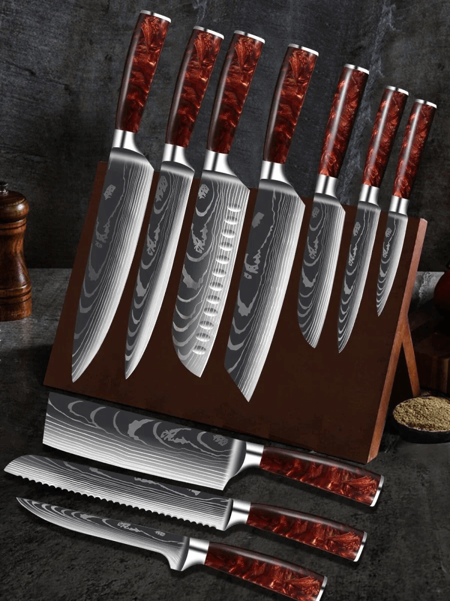 kitchen knife with yellow resin handle